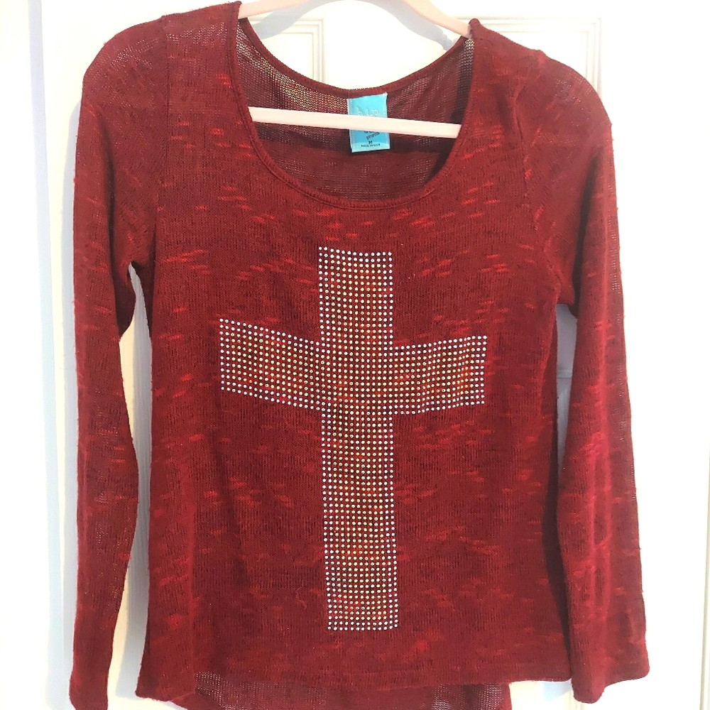 HIP rhinestones cross shirt